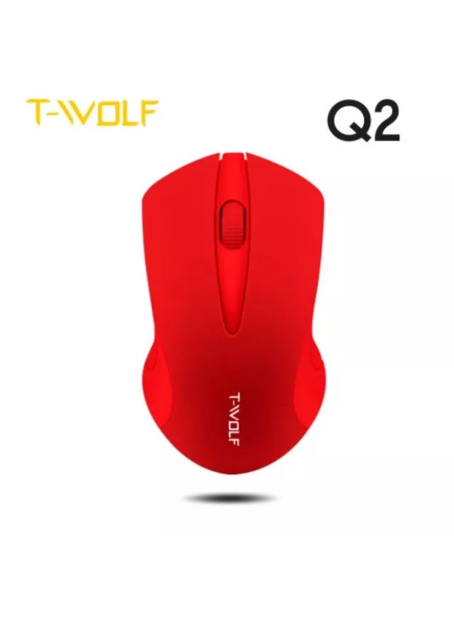 T-Wolf Q2 Optical Wireless Mouse Portable Ergonomic Mice USB Receiver Optical Office Mouse 3 Button 1200 DPI for PC/Laptop  (RED) - Image 1